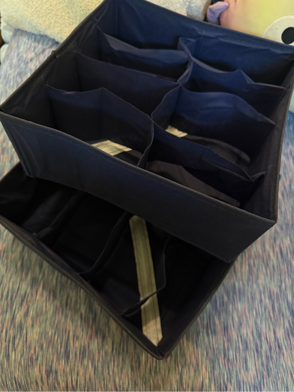 Navy Blue Fabric Storage Organizer with Compartments foldable